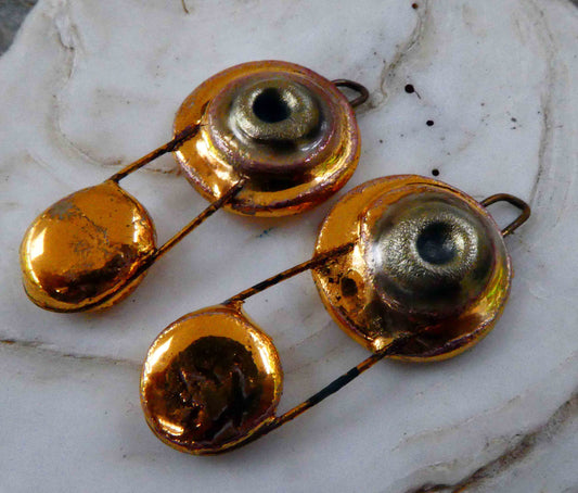 Ceramic Disc Sling Earring Charms -Gold Lustre