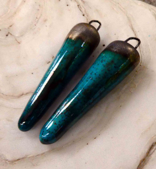 Ceramic Bronzy Spike Earring Charms - Tiffany Green