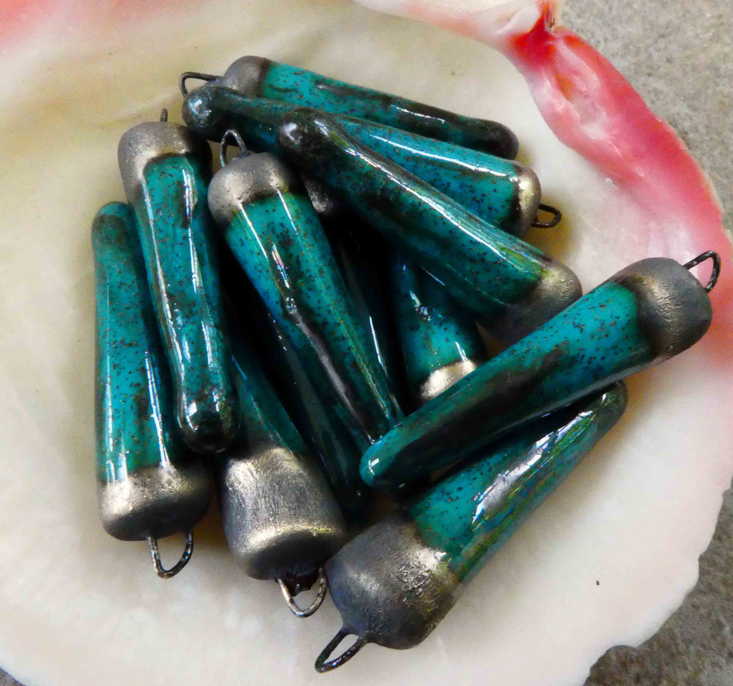 Ceramic Bronzy Spike Earring Charms - Tiffany Green