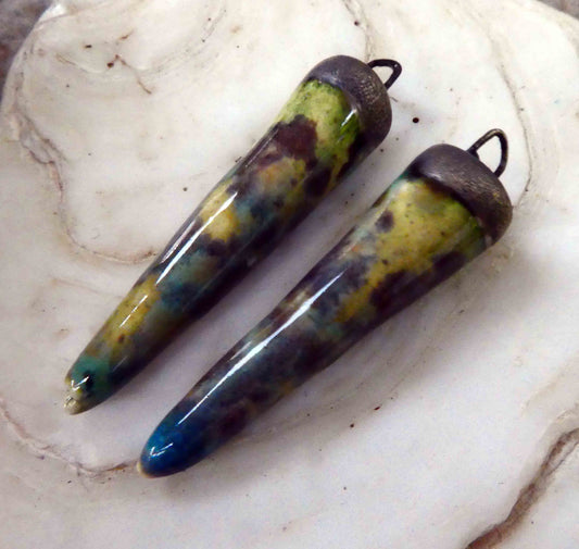 Ceramic Spikes Earring Charms - Mottled Marble