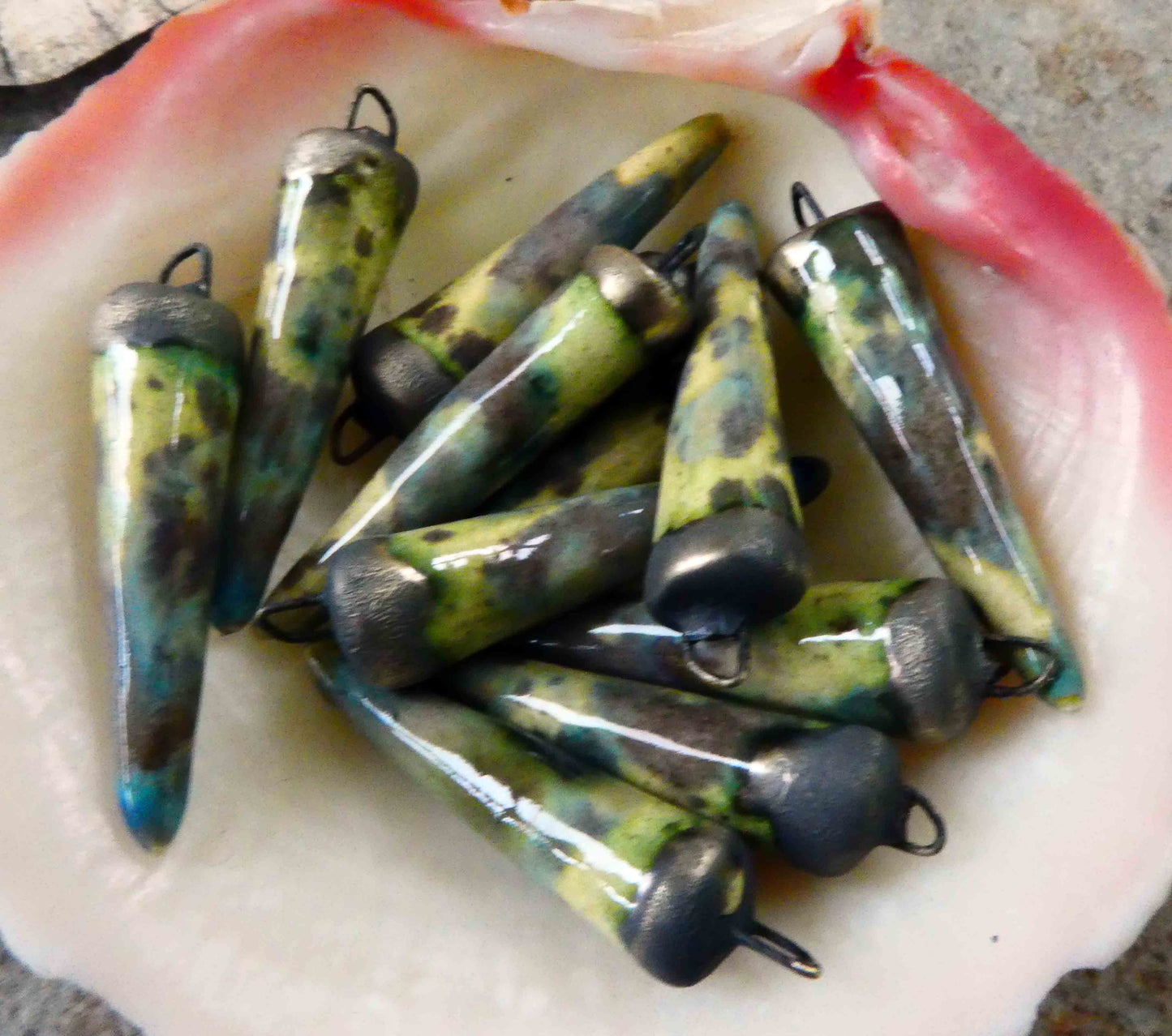 Ceramic Spikes Earring Charms - Mottled Marble