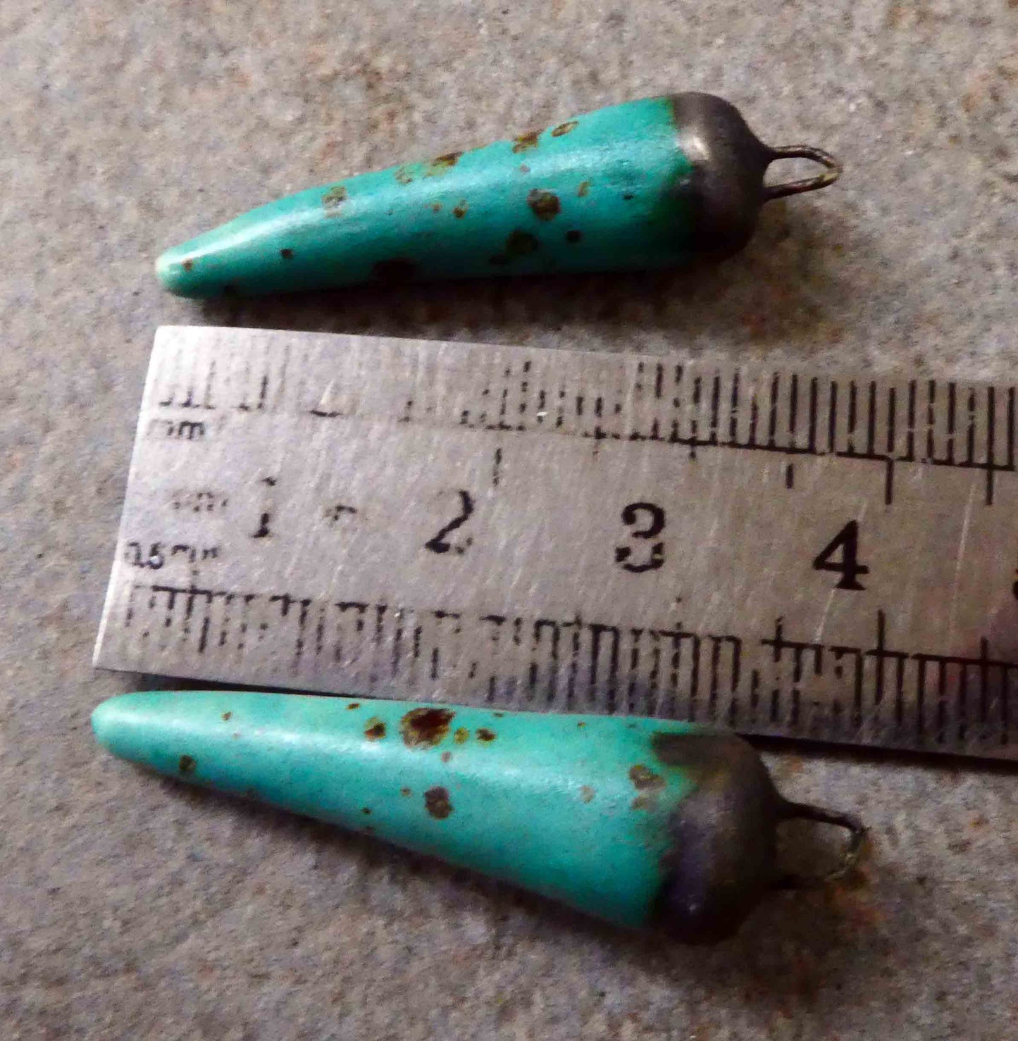 Ceramic Bronzy Spike Earring Charms - Turquoise Speckle
