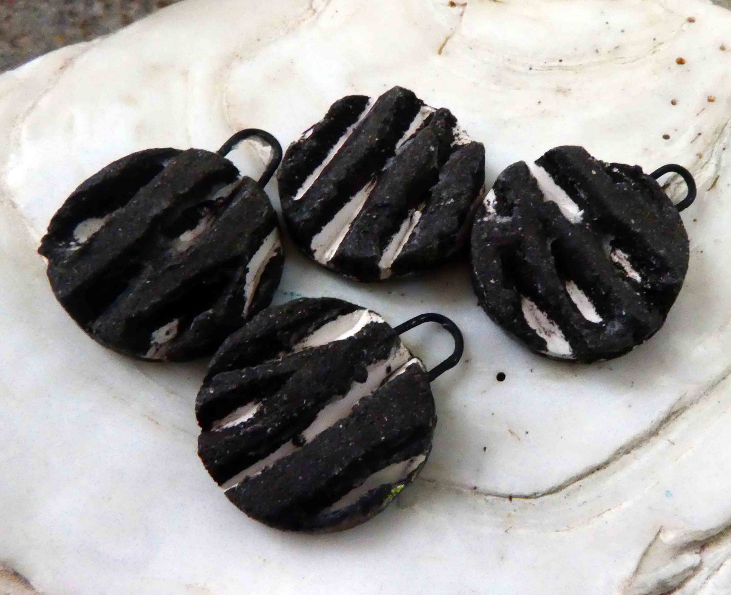 Mixed Ceramic Carved Disc Drops Earring Charms