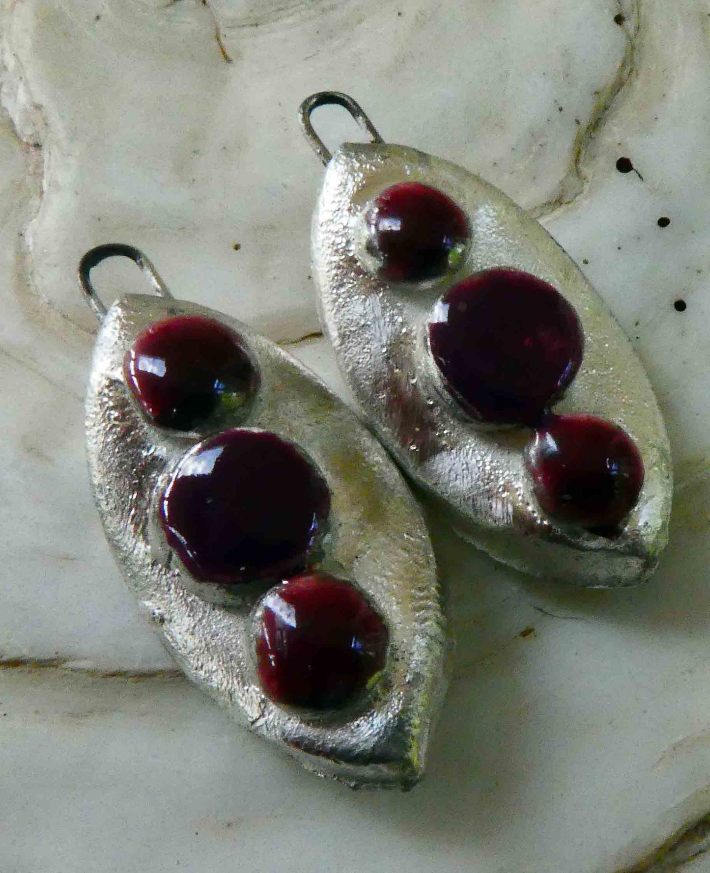 Ceramic Moulded Drop Earring Charms -Blueberry Hill and Speckled Cerise