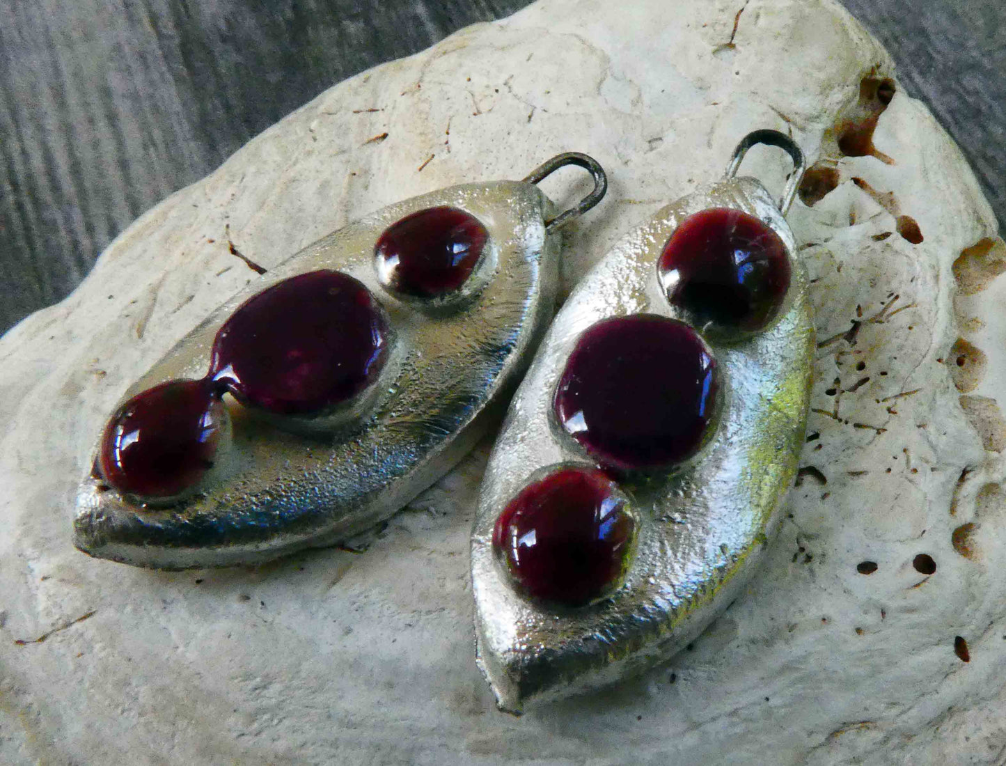 Ceramic Moulded Drop Earring Charms -Blueberry Hill and Speckled Cerise