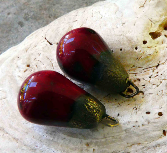 Ceramic Bronzy Drops Earring Charms - Speckled Cerise