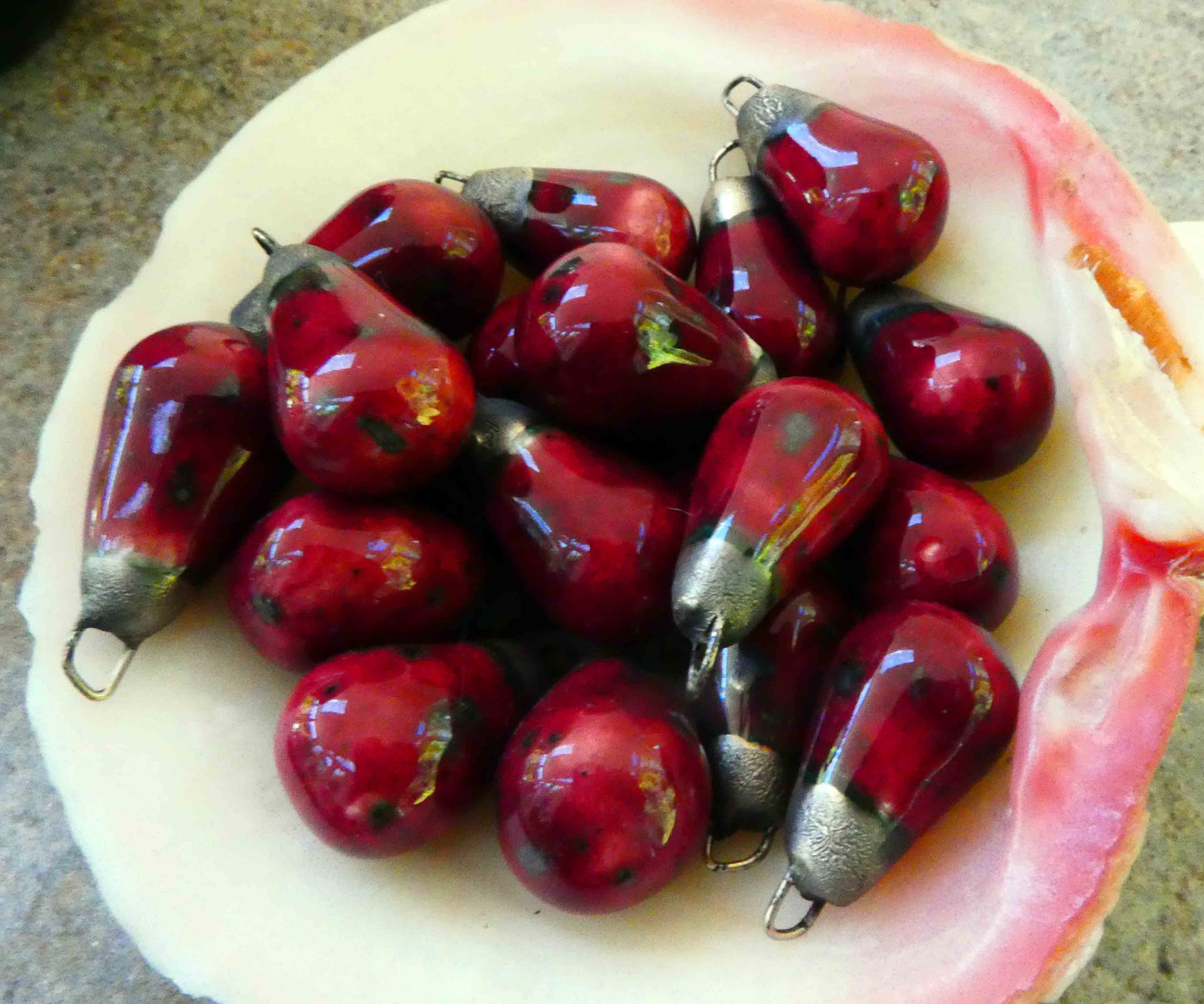 Ceramic Bronzy Drops Earring Charms - Speckled Cerise
