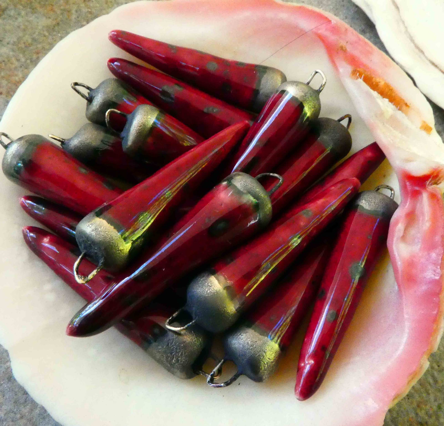 Ceramic Bronzy Spikes Earring Charms -Speckled Cerise