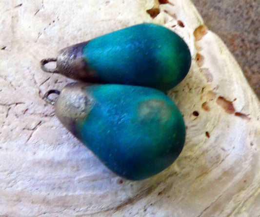 Ceramic Bronzy Drops Earring Charms - Antique Turquoise