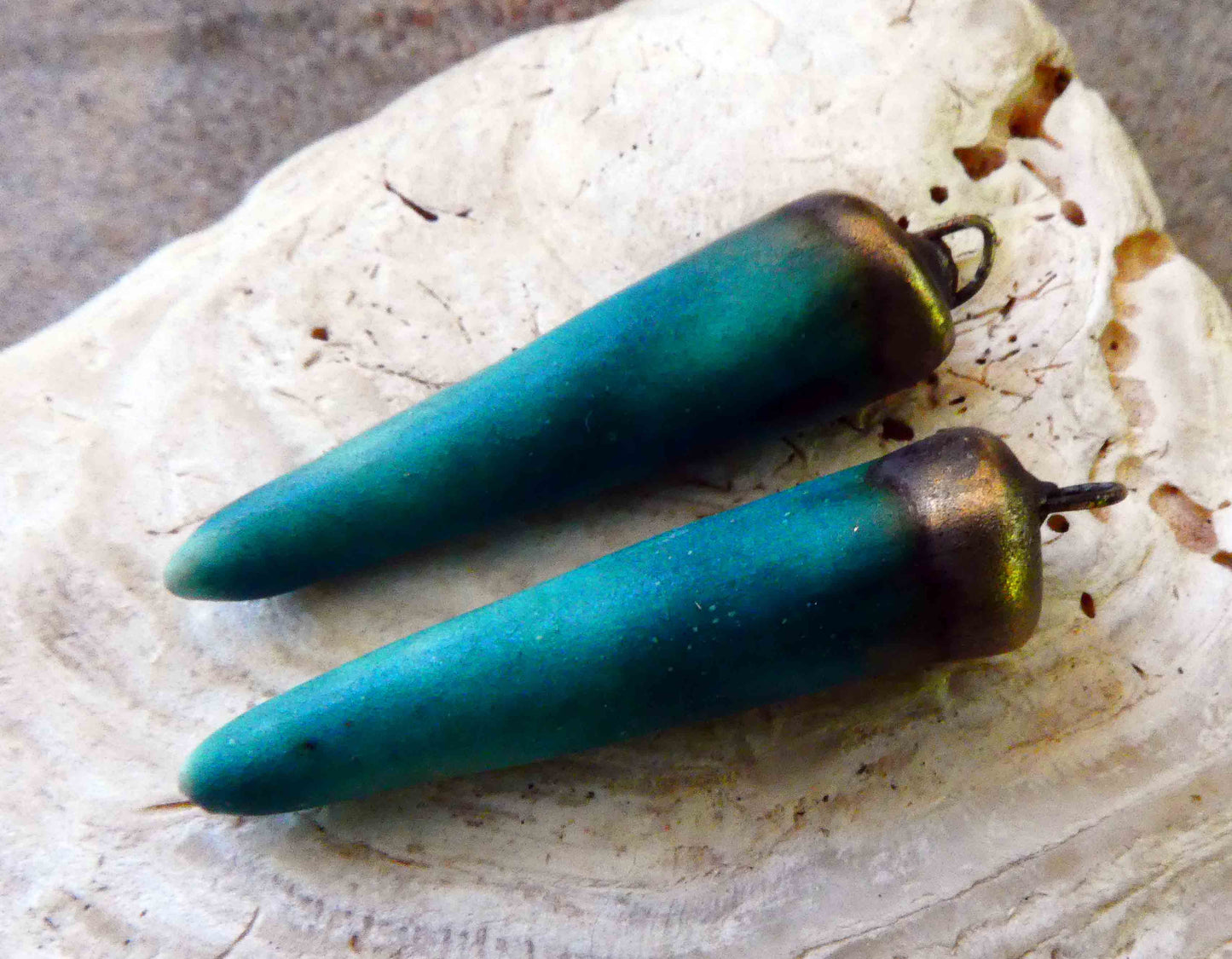 Ceramic Bronzy Spikes Earring Charms - Antique Turquoise