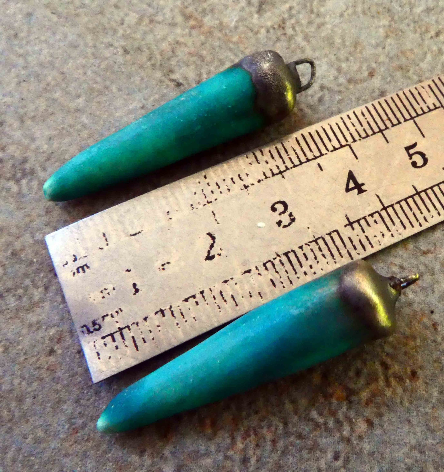 Ceramic Bronzy Spikes Earring Charms - Antique Turquoise