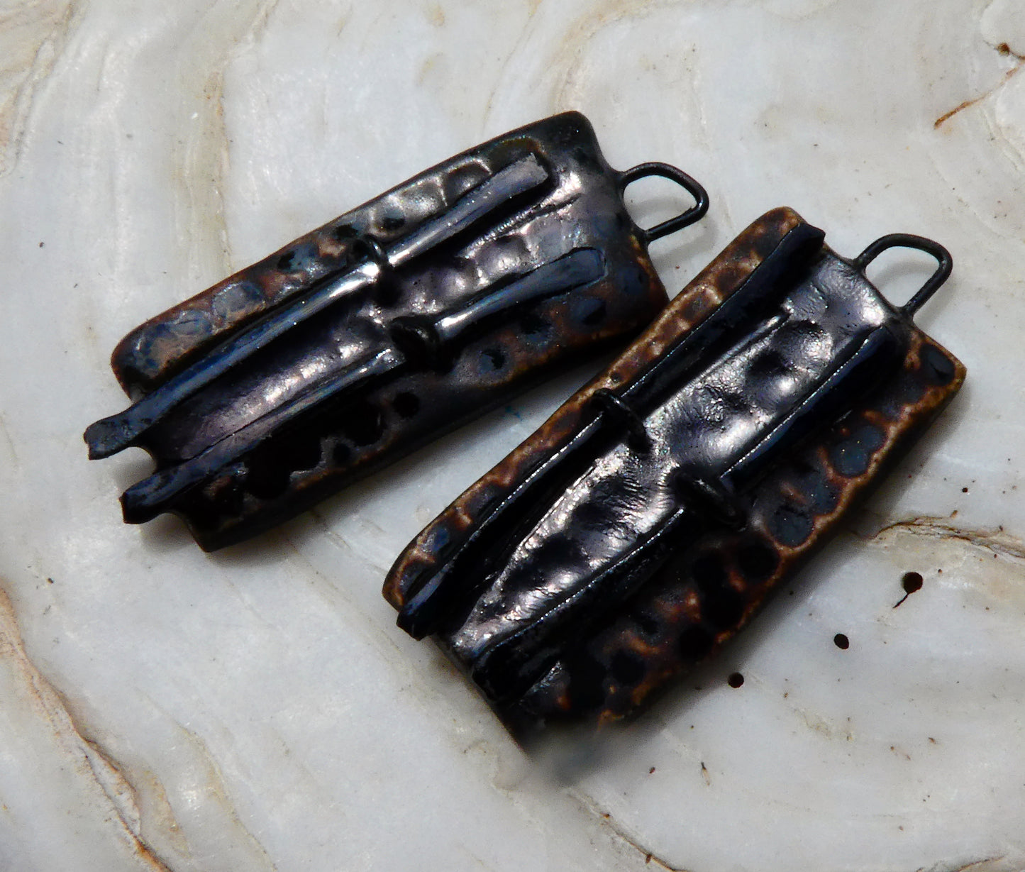 Ceramic Dimpled Tablet and Stick Earring Charms - Glossy Gold