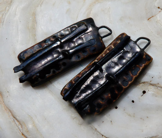 Ceramic Dimpled Tablet and Stick Earring Charms - Glossy Gold