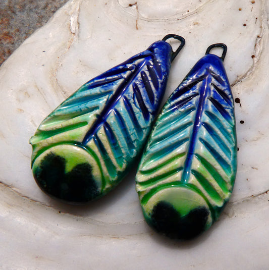 Ceramic Peacock Feather Earring Charms
