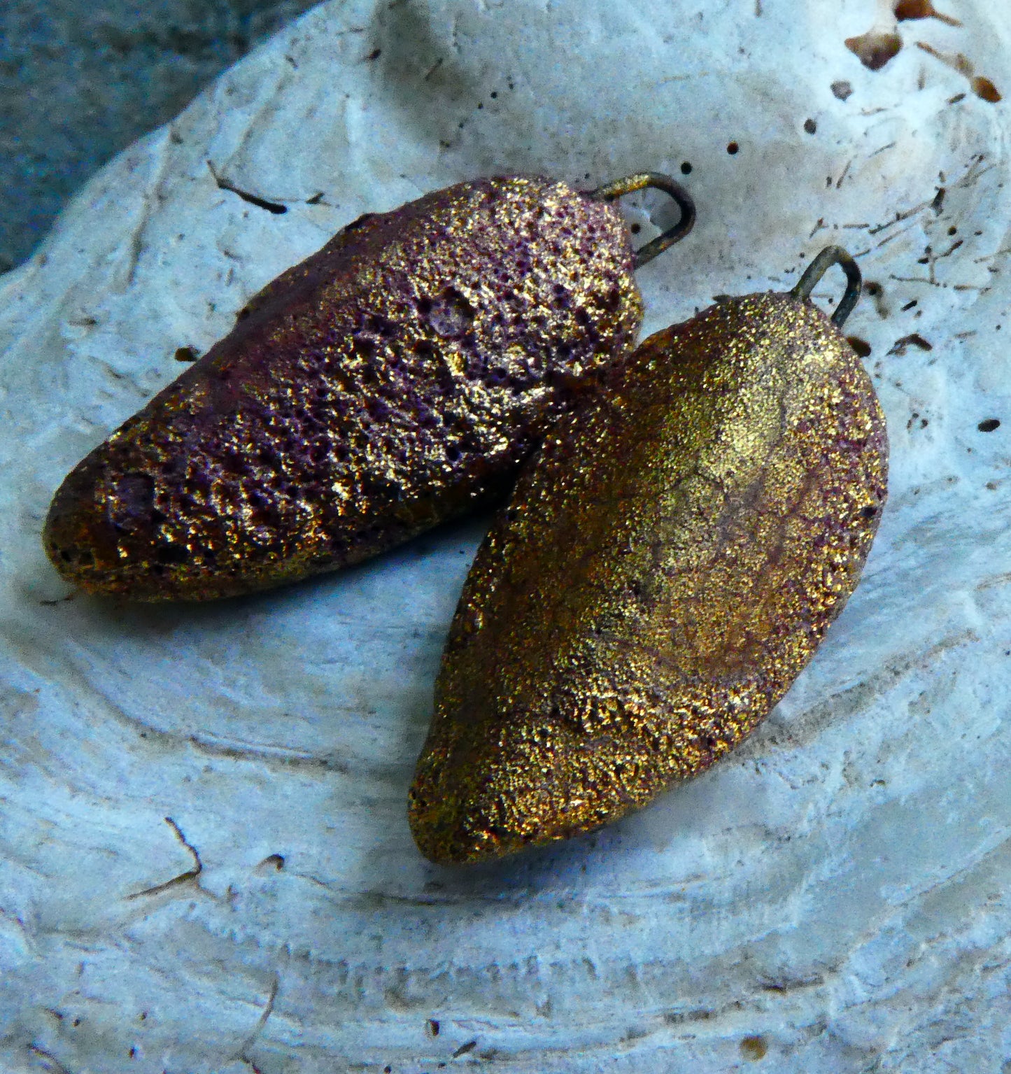 Ceramic Flattened Spike Earring Charms - Crusty Gold