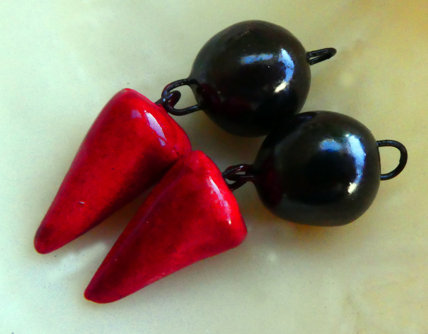 Ceramic Bobble and Spikelet Dangles - Reflecting and Red