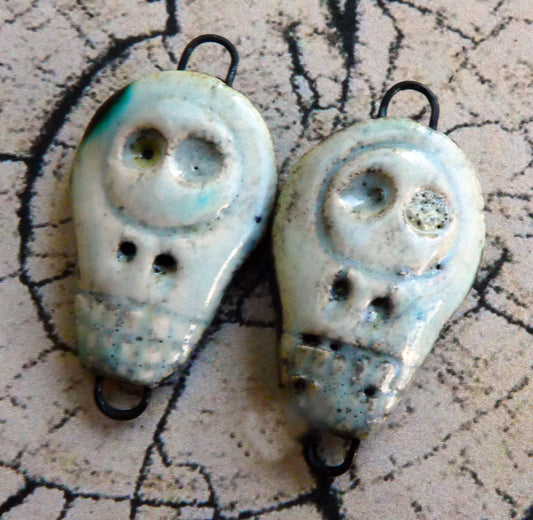Ceramic Simple Souls- Skulls Connectors- White Raku