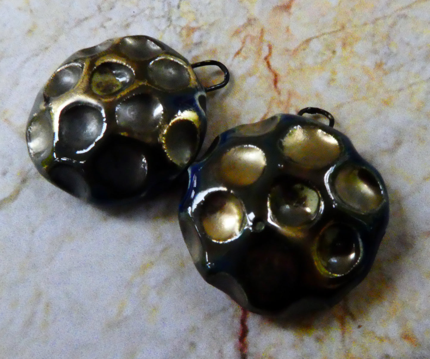 Ceramic Dimpled Bowl Earring Charms - Mirror Blue