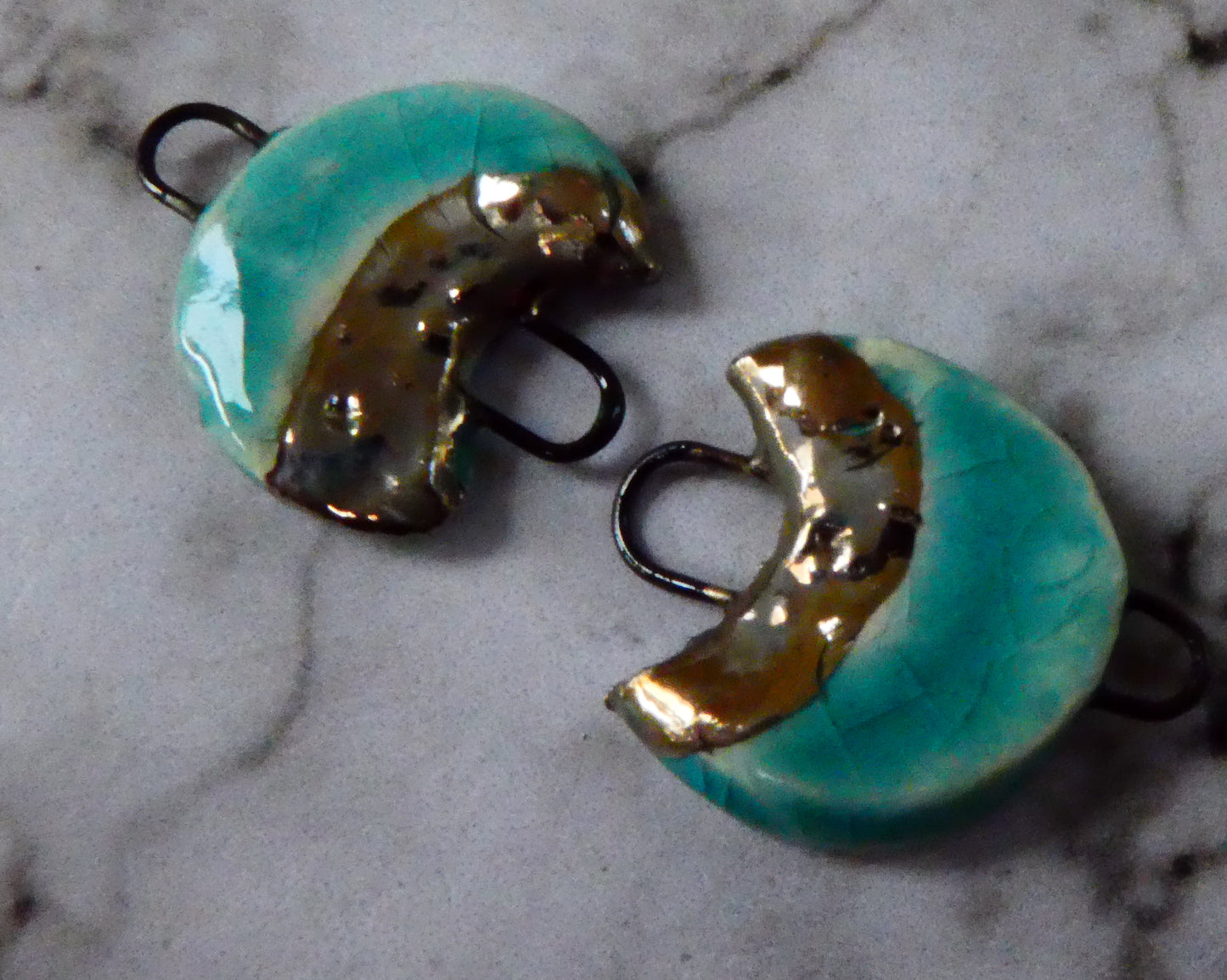 Shimmery Crescent Little Moon Earring Connectors - Topaz