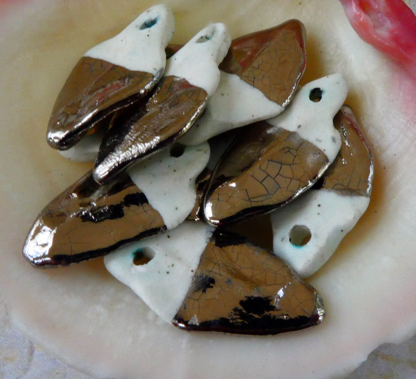 Porcelain Speckly Platinum Dipped Ice Shard Earring Charms