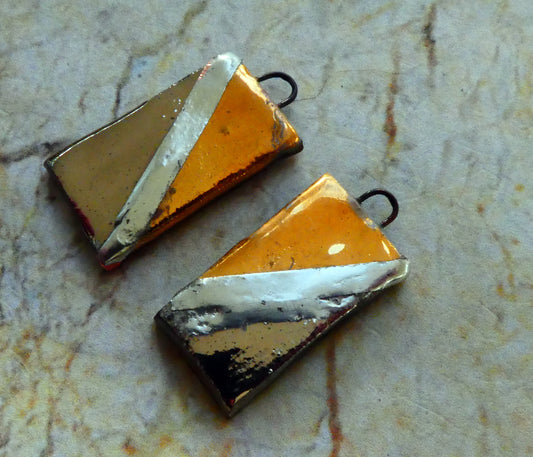 Ceramic Metallic Tablet Charms - Platinum and Gold Lustre #2
