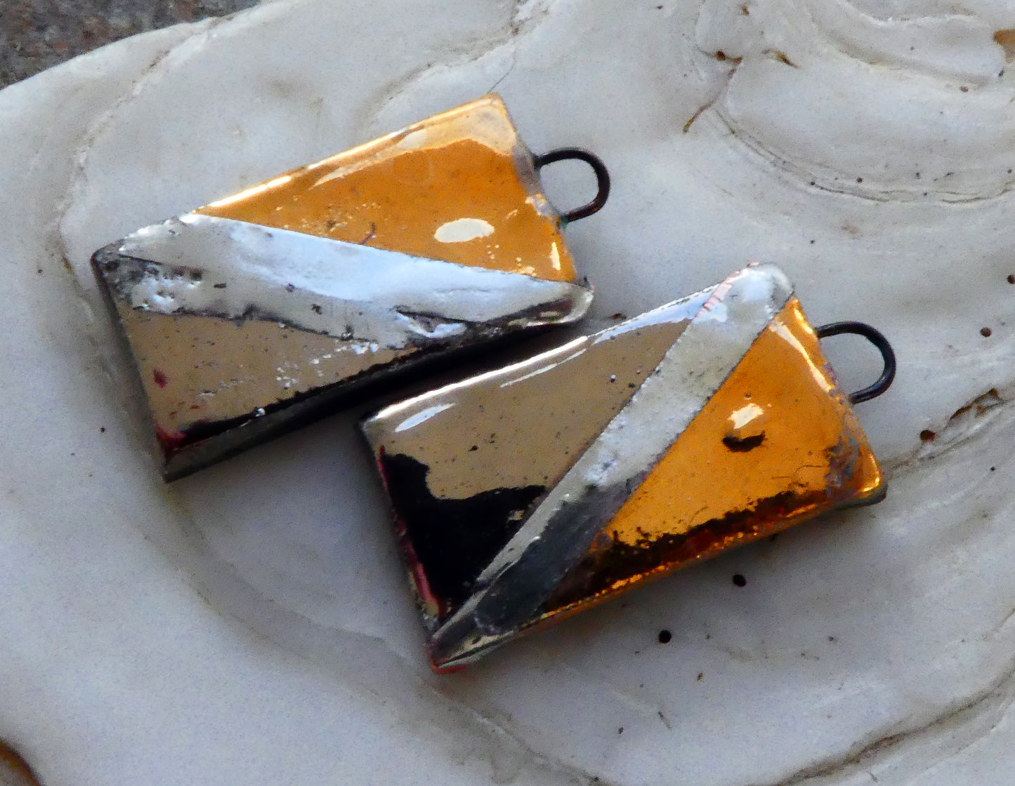 Ceramic Metallic Tablet Charms - Platinum and Gold Lustre #2