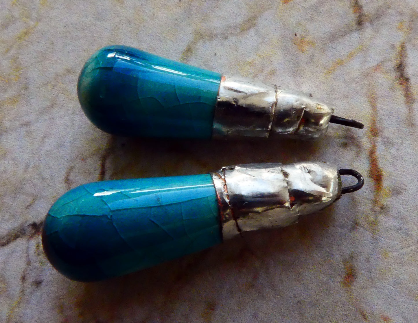 Ceramic Metallic Baton Charms - Oriental Blue