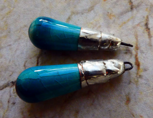 Ceramic Metallic Baton Charms - Oriental Blue