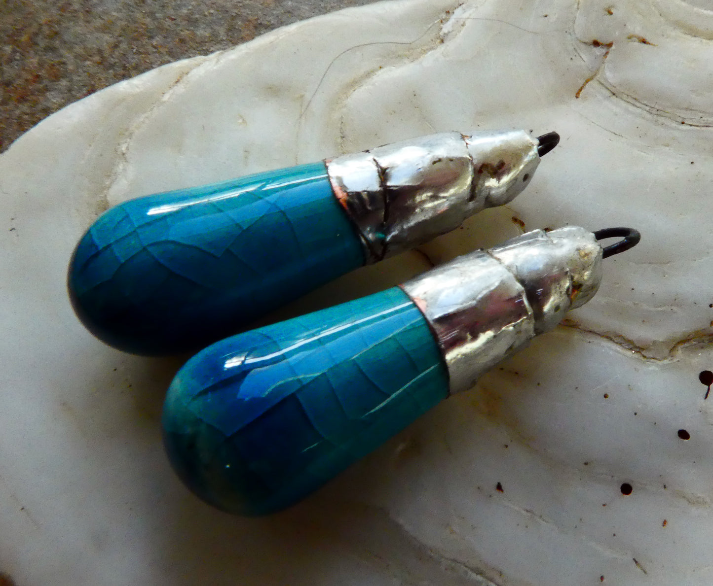 Ceramic Metallic Baton Charms - Oriental Blue