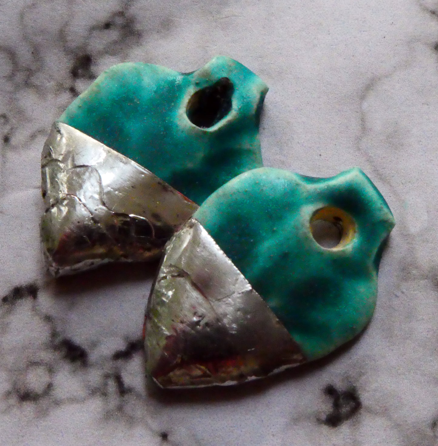 Ceramic Metallic Spearhead Charms - Antique Turquoise