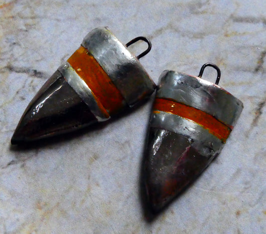 Ceramic Metallic Shield Charms -Gold and Platinum Lustre