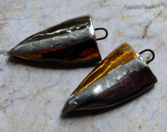 Ceramic Metallic Shield Charms -Gold and Platinum Lustre #2