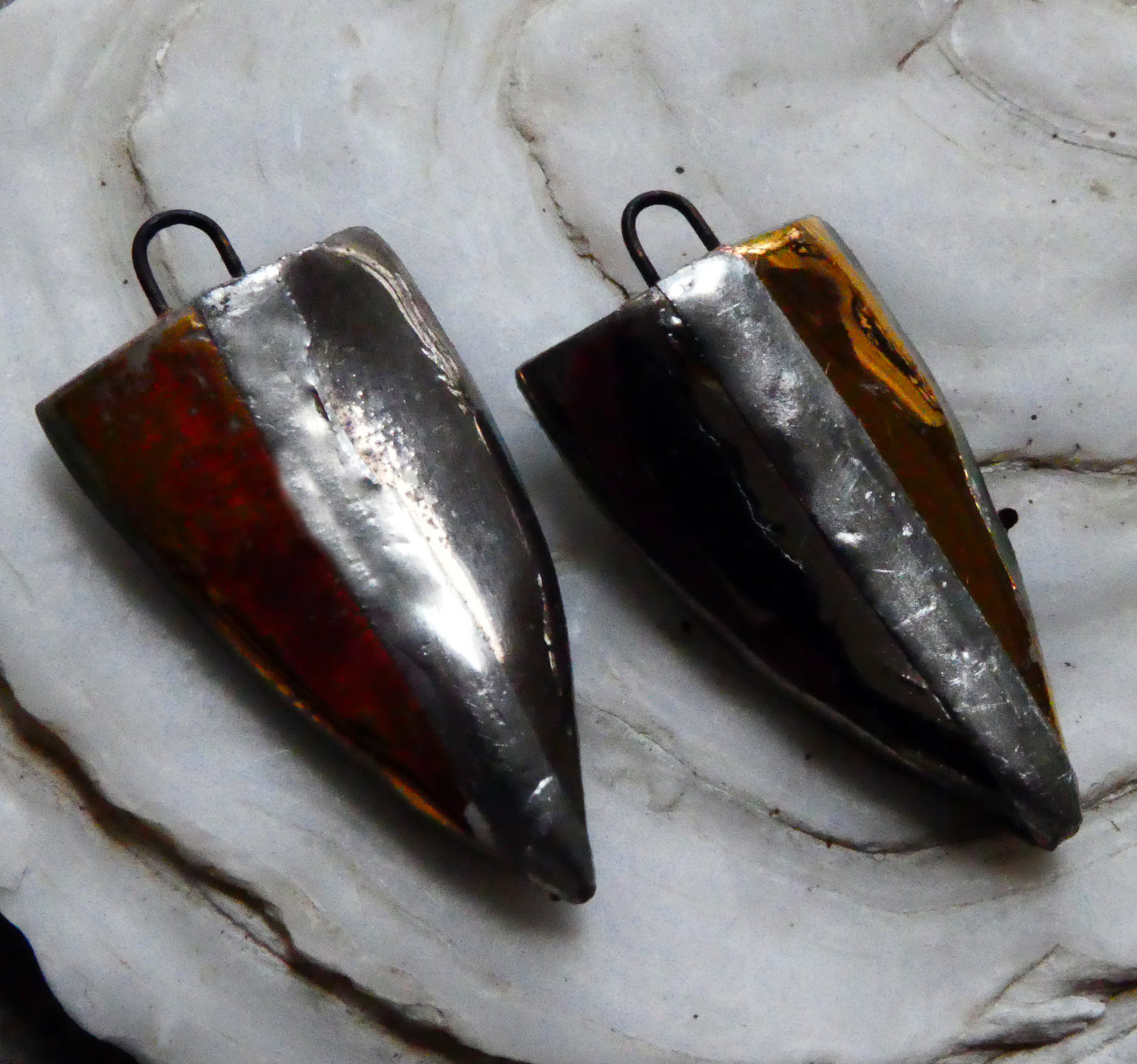 Ceramic Metallic Shield Charms -Gold and Platinum Lustre #2