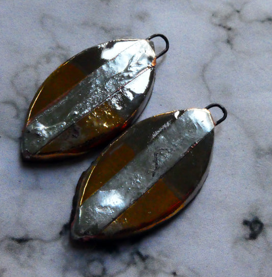Ceramic Leaf Shaped Charms -Gold and Platinum Lustre