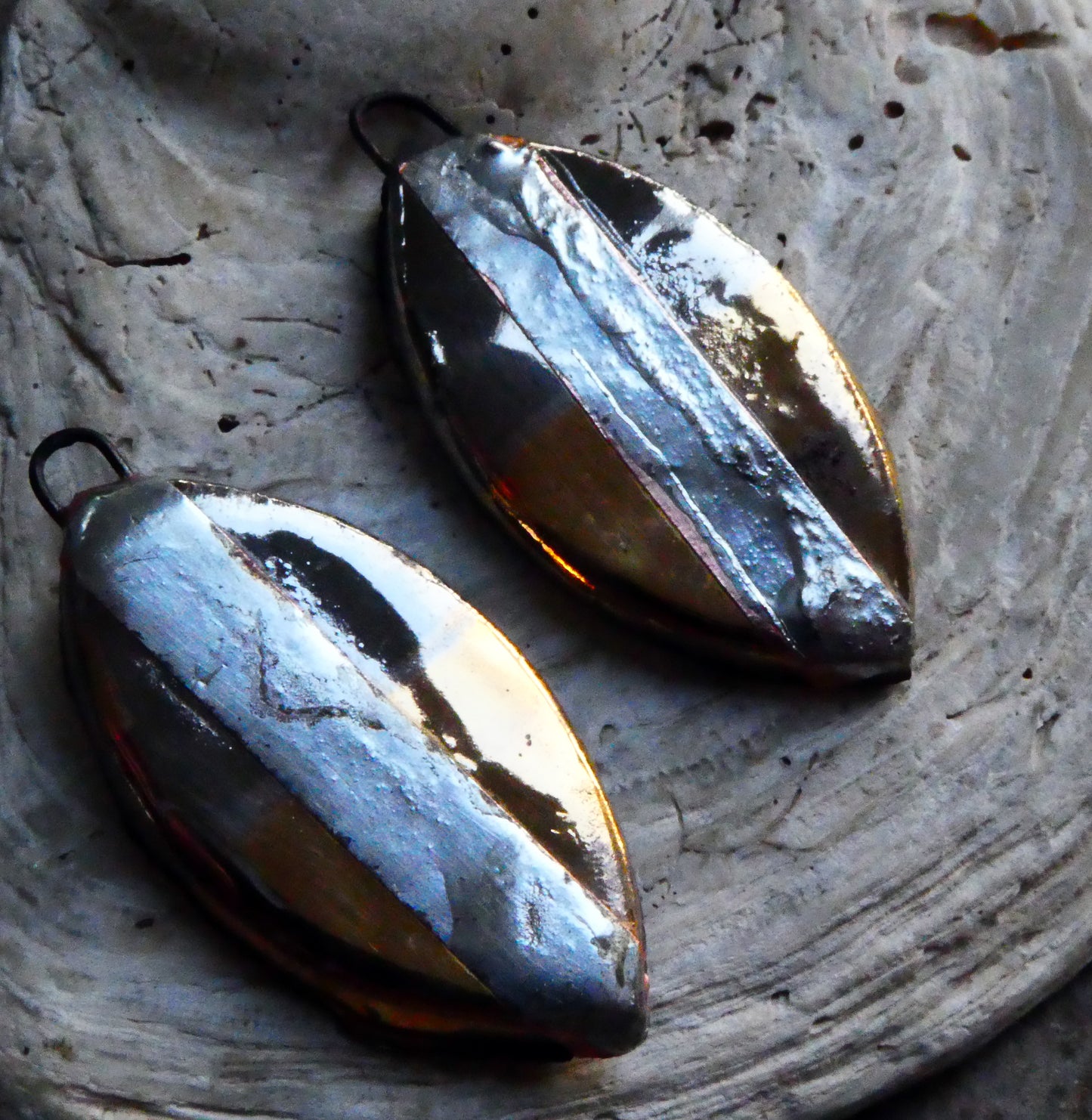 Ceramic Leaf Shaped Charms -Gold and Platinum Lustre