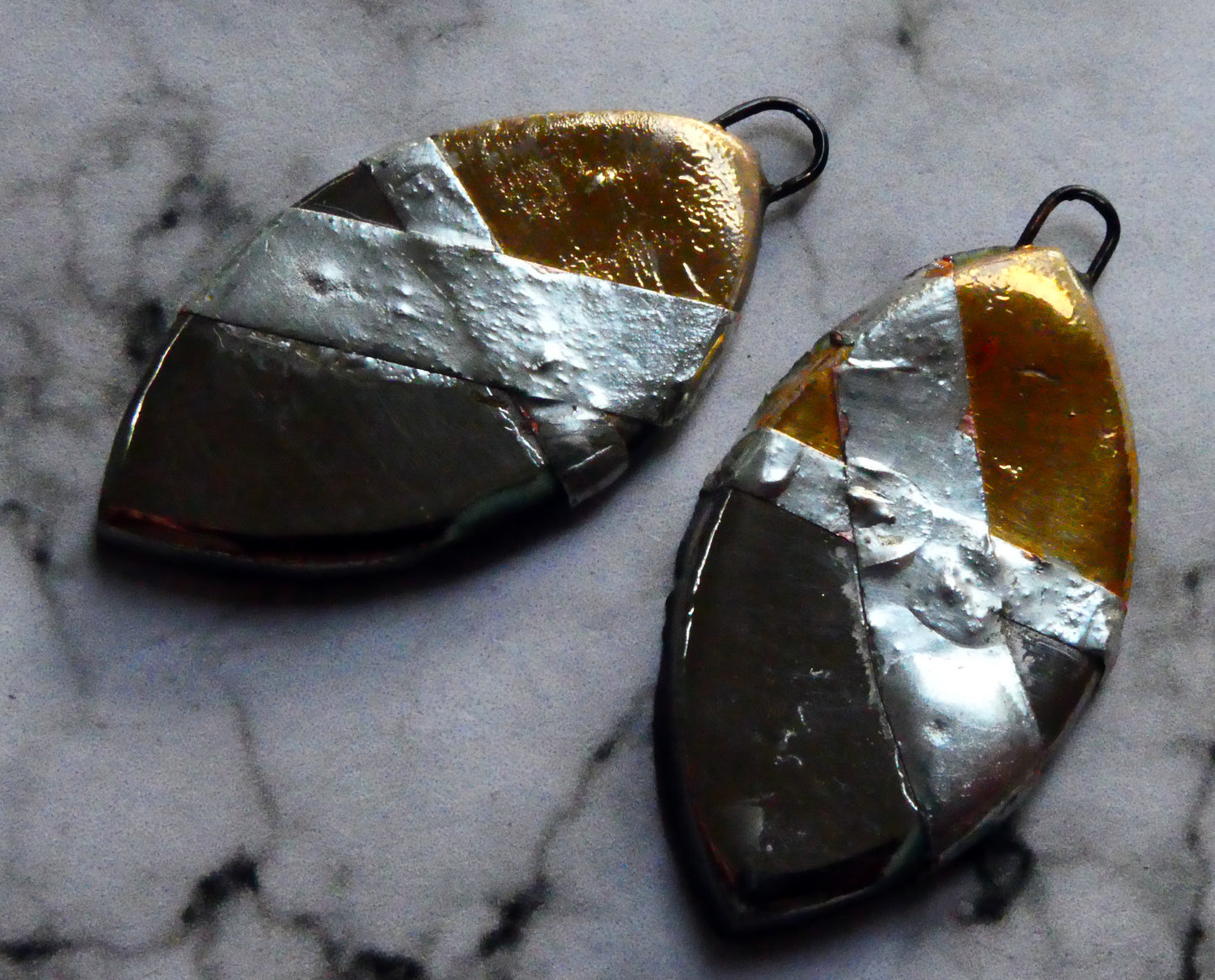 Ceramic Leaf Shaped Charms -Gold and Platinum Lustre #2