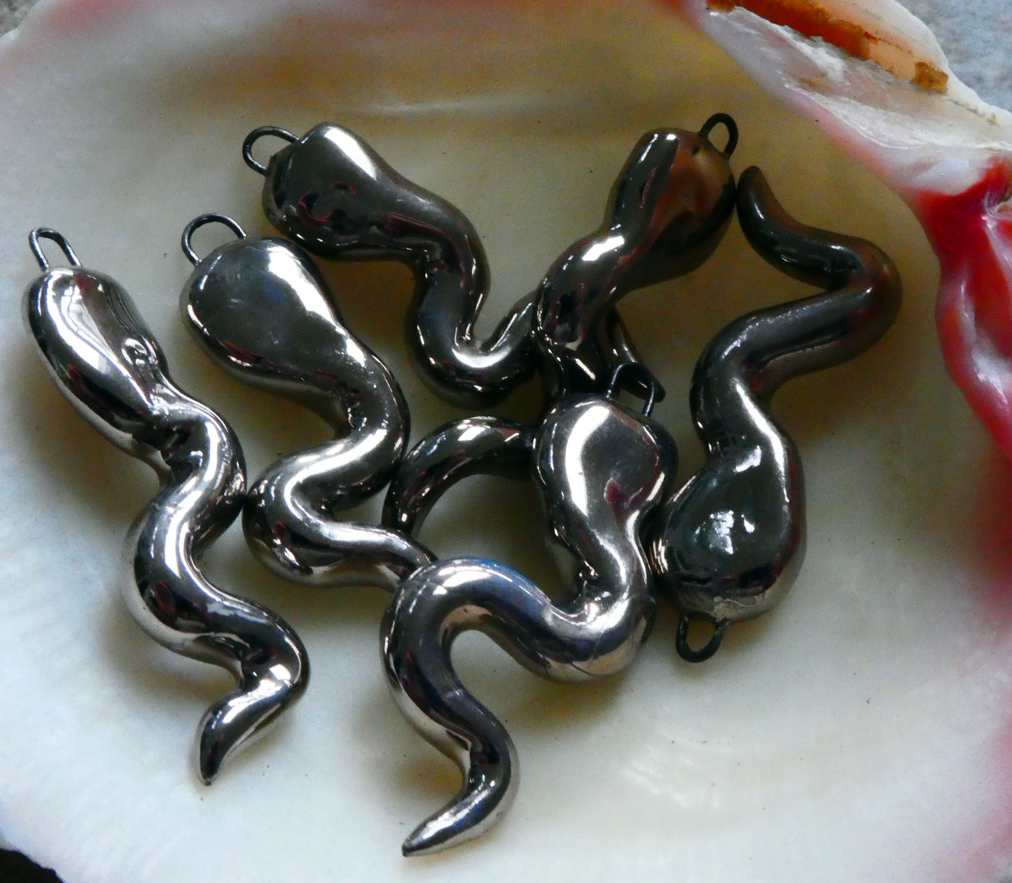 Ceramic PLatinum Lustre Squiggle Charms