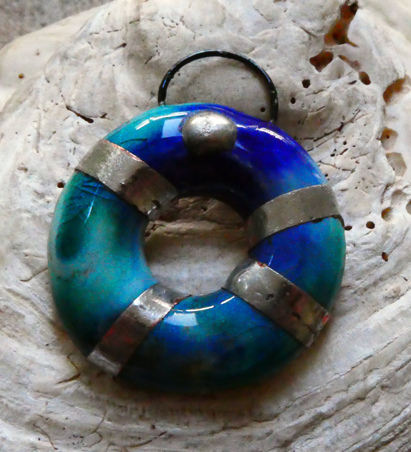 Ceramic Hoop Pendant - Blues
