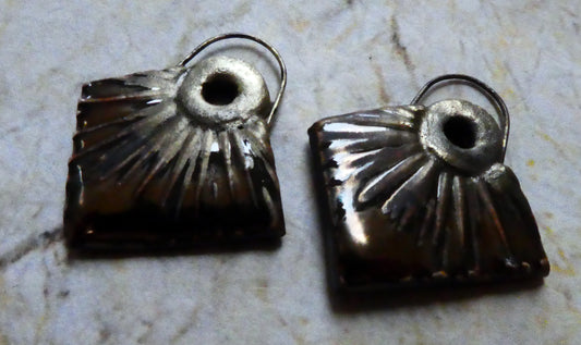 Ceramic Textured Fan Earring Charms -Glossy Gold