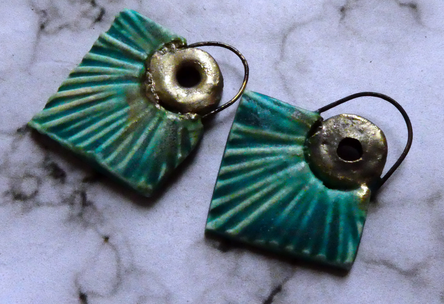 Ceramic Textured Fan Earring Charms -Antique Turquoise