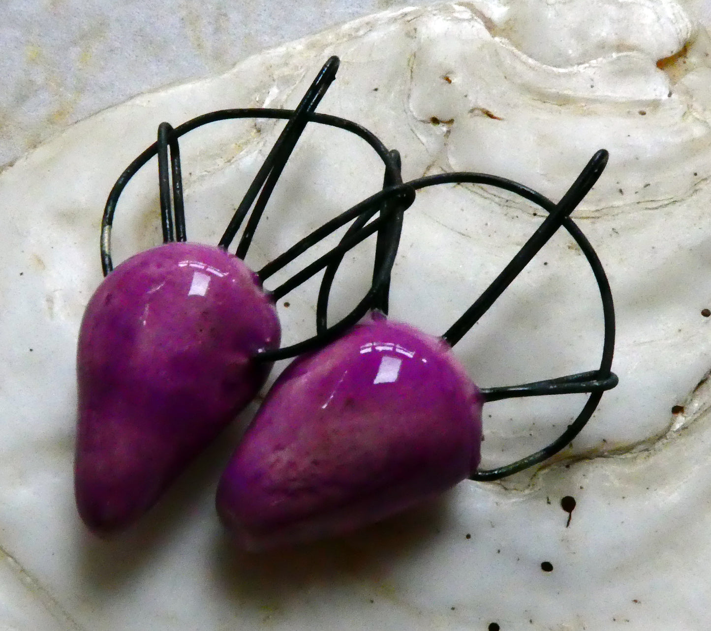 Ceramic Hoopy Spikelet Earring Charms -Grapel