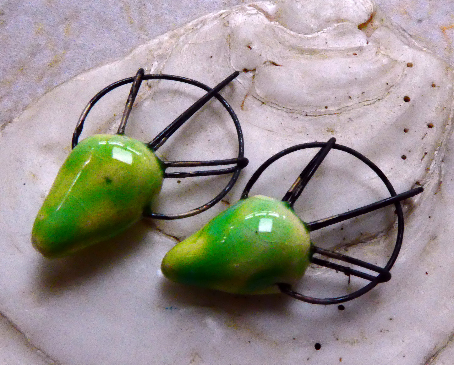 Ceramic Hoopy Spikelet Earring Charms -Lime