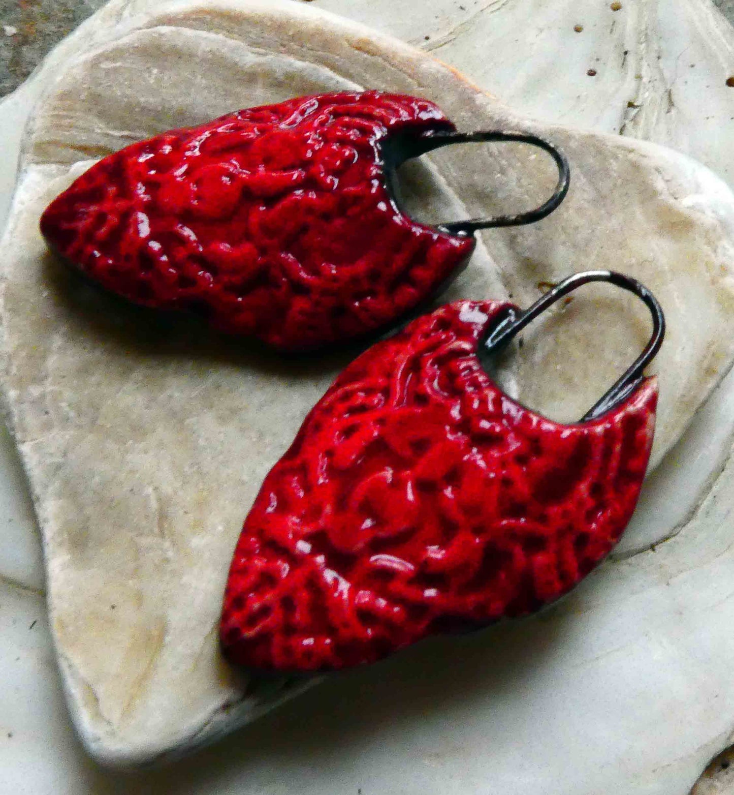 Ceramic Pointy Filligree Earring Charms -Red