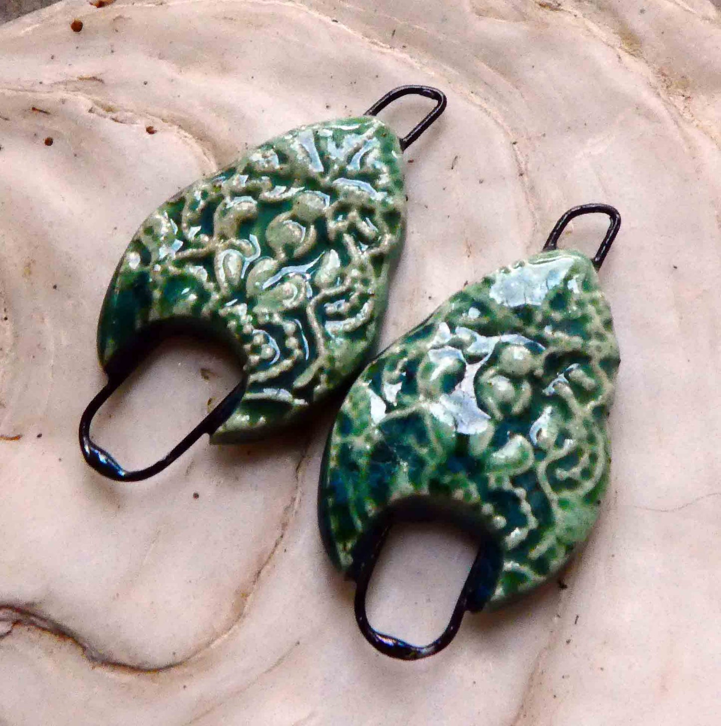 Ceramic Filligree Arch Earring Connectors -Rockpool