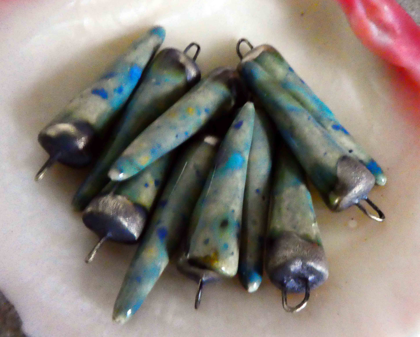 Ceramic Spikes Earring Charms -Pale Blue Azure