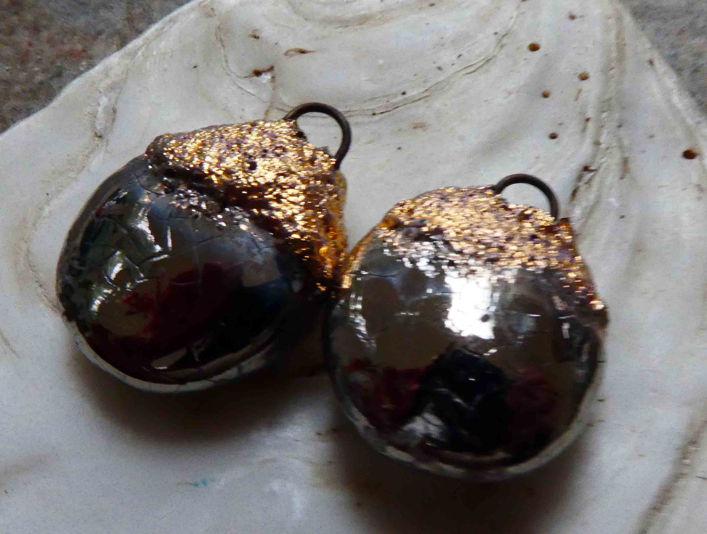 Ceramic Disc Drops Earring Charms -Platinum Lustre