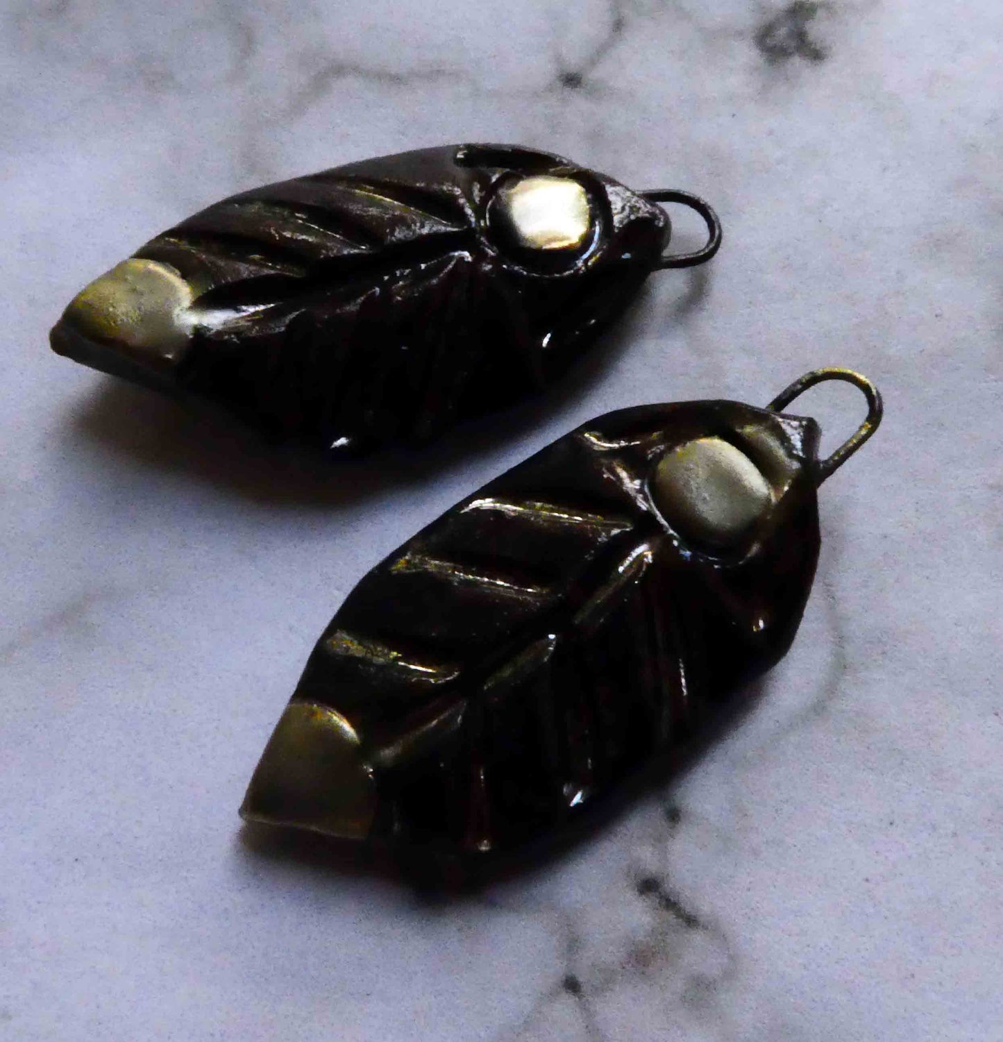 Ceramic Textured Leaf Shaped Earring Charms - Gloria