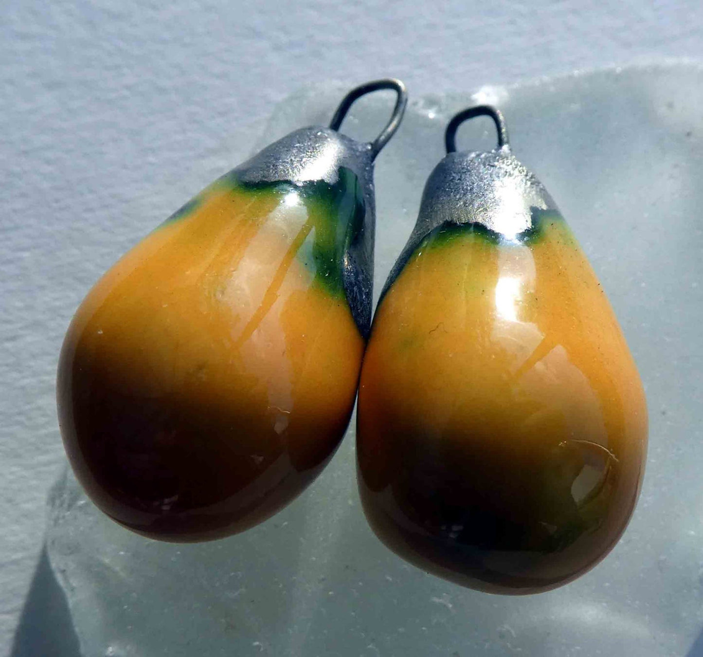 Ceramic Bronzy Drops Earring Charms - Deep Yellow