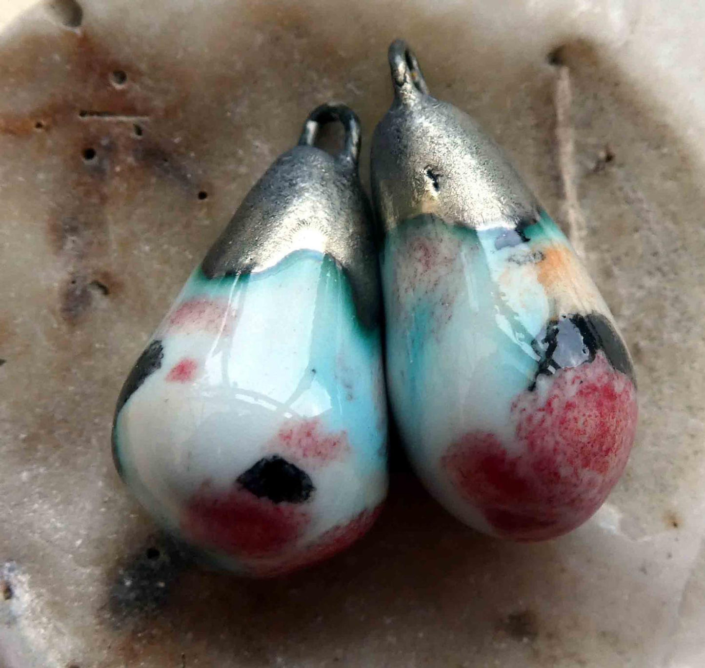 Ceramic Drops Earring Charms - Poppy Fields