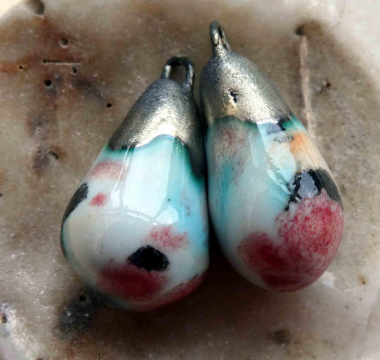 Ceramic Drops Earring Charms - Poppy Fields